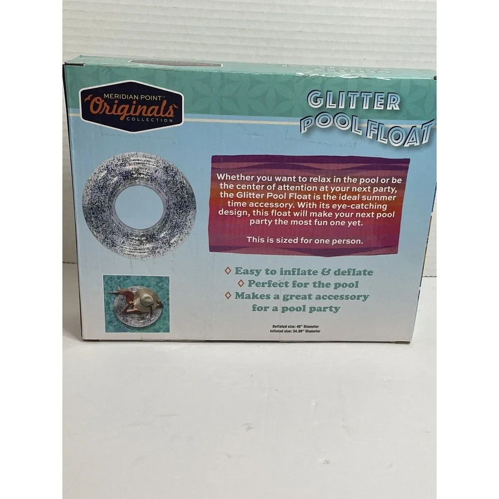 New Pool Float Glitter Swim Ring - Silver 34